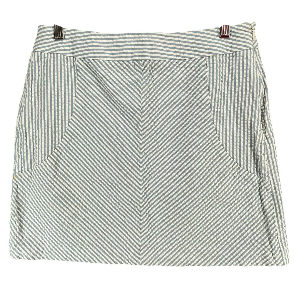 Sandro Mini‎ Skirt Womens 8 Blue White Stripe Cotton Seersucker Nautical Coastal